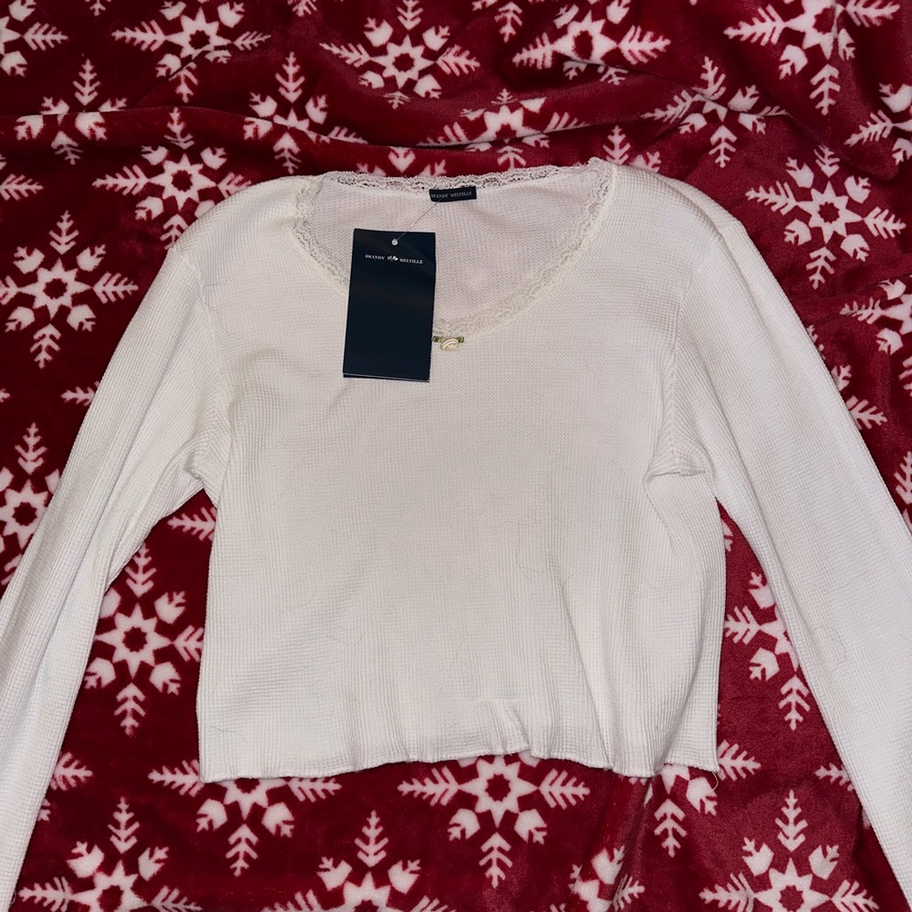 NWT Brandy Melville Long Sleeve Rose Lace Detail Thermal